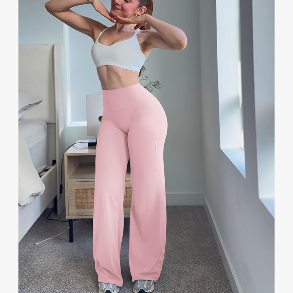 High-Waist Pink Wide-Leg Leggings - Comfortable Everyday Pants